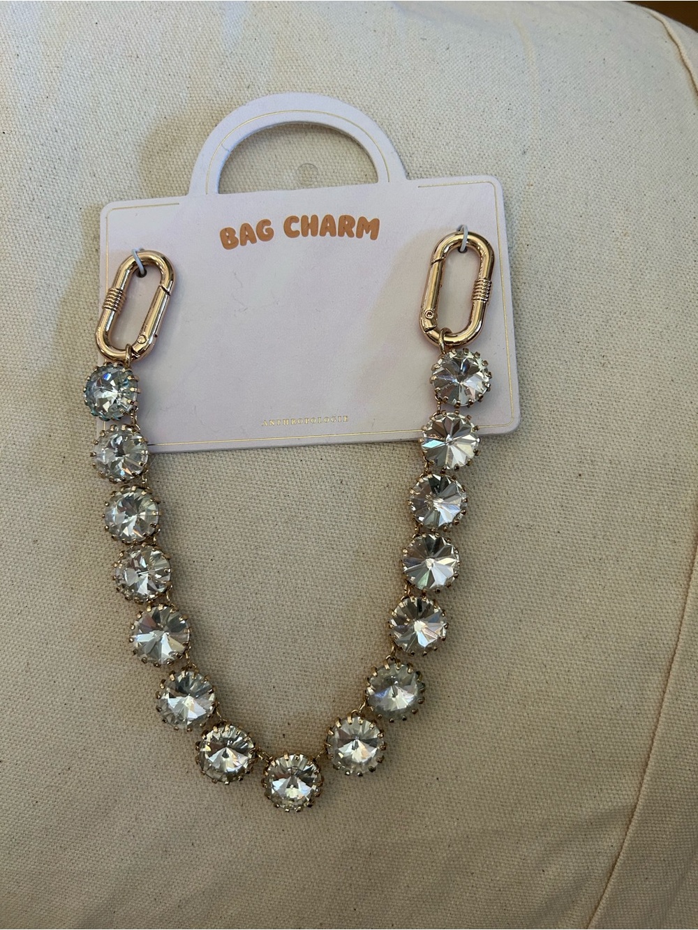 Crystal Bag Charm Chain with Gold Hardware, NWT